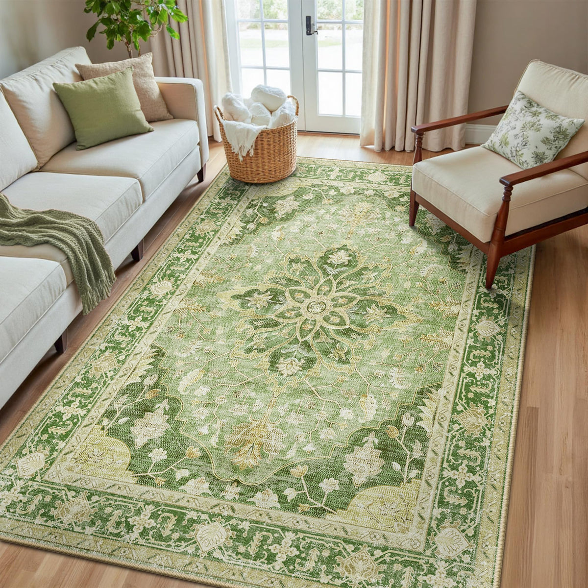 Washable Area Rug (Green/Yellow / 5' x 8' (Rectangular))