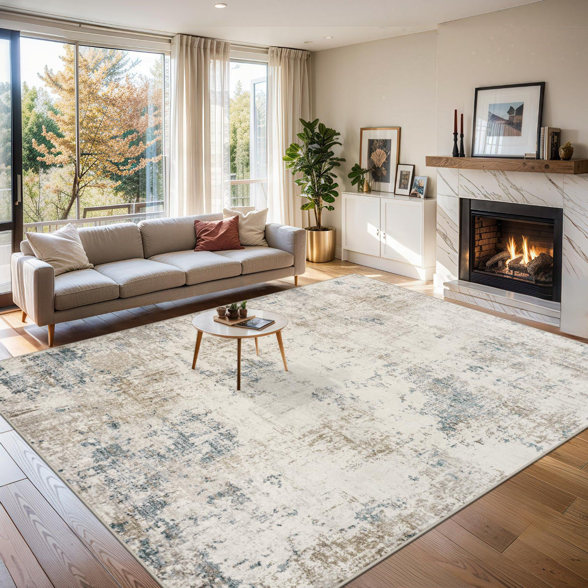 10x12 Area Rug Living Room (Beige | Navy Brown / 10' x 12' (Rectangular))