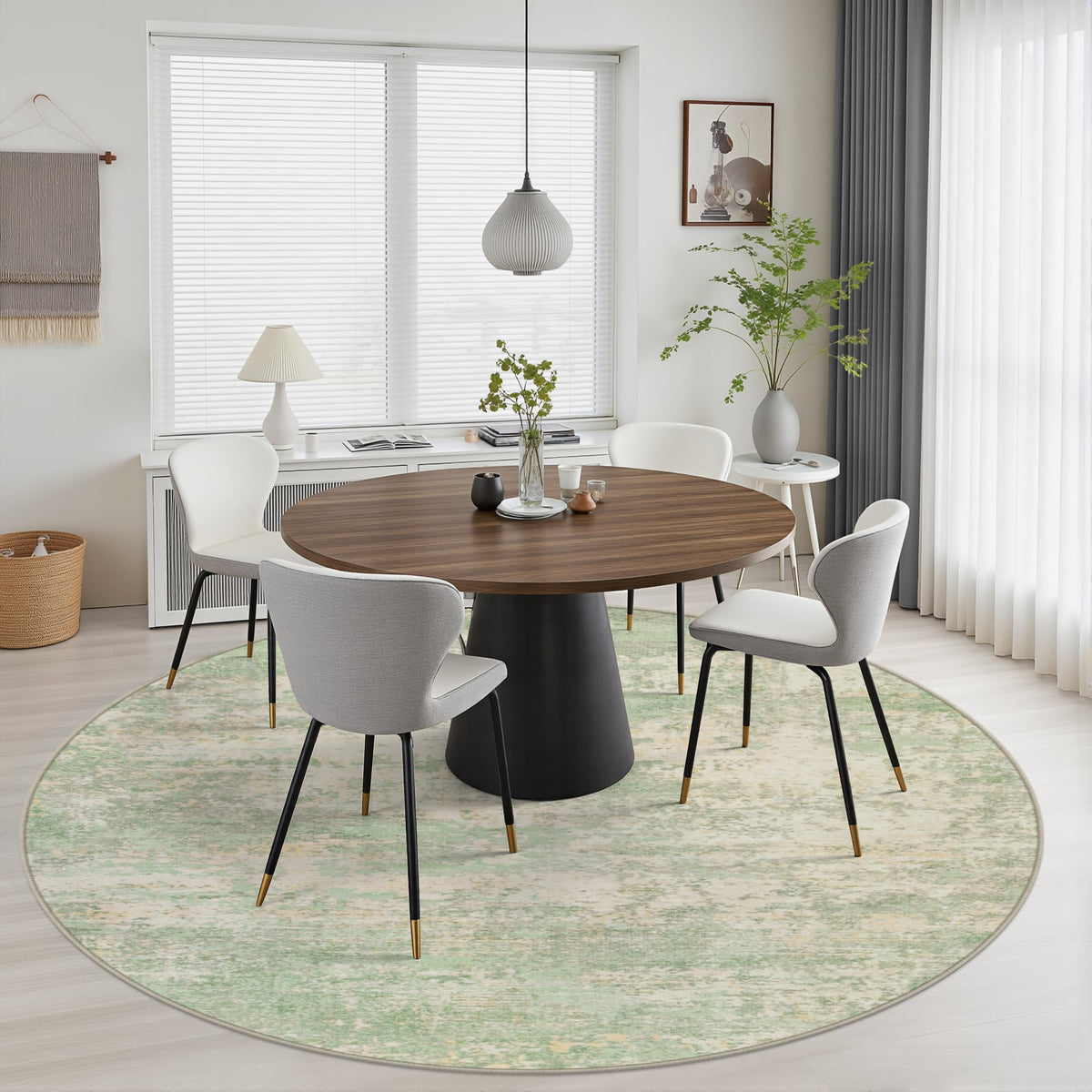 Round Area Rug Living Room (Green Cream / 4' (Round))