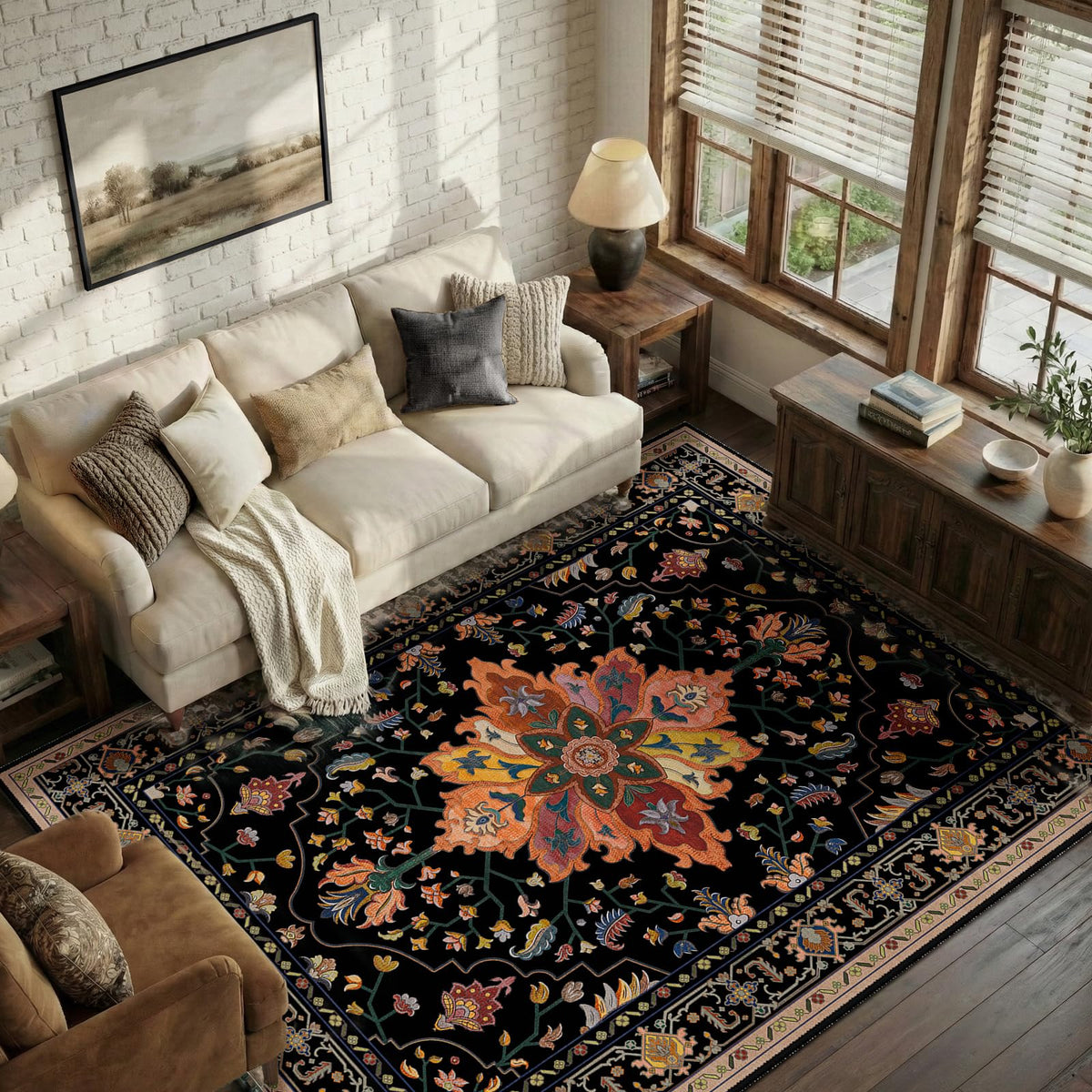 Washable Area Rug (Black/Colorful / 6' x 9' (Rectangular))