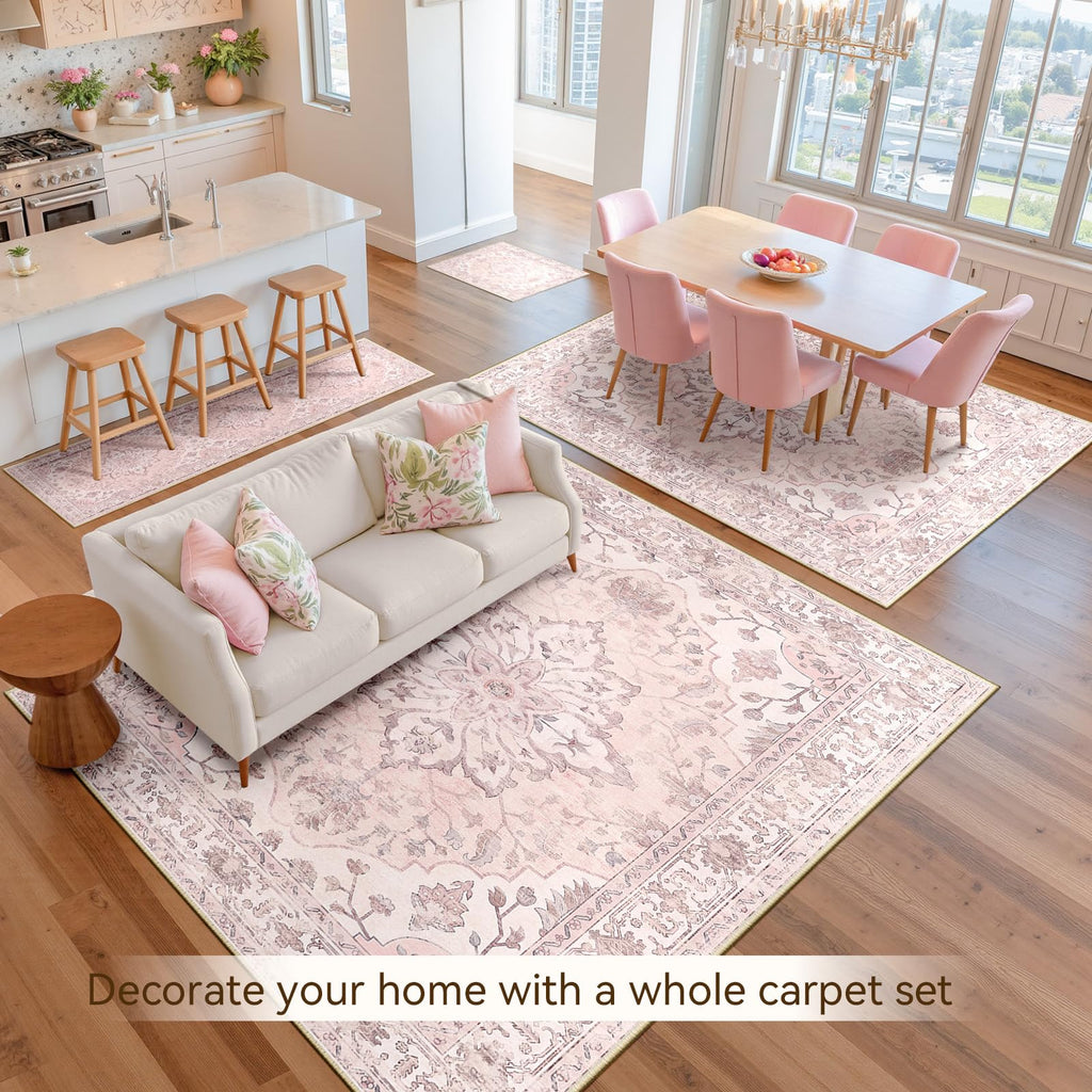 Washable Area Rug (Pink / 6' x 8' (Rectangular))