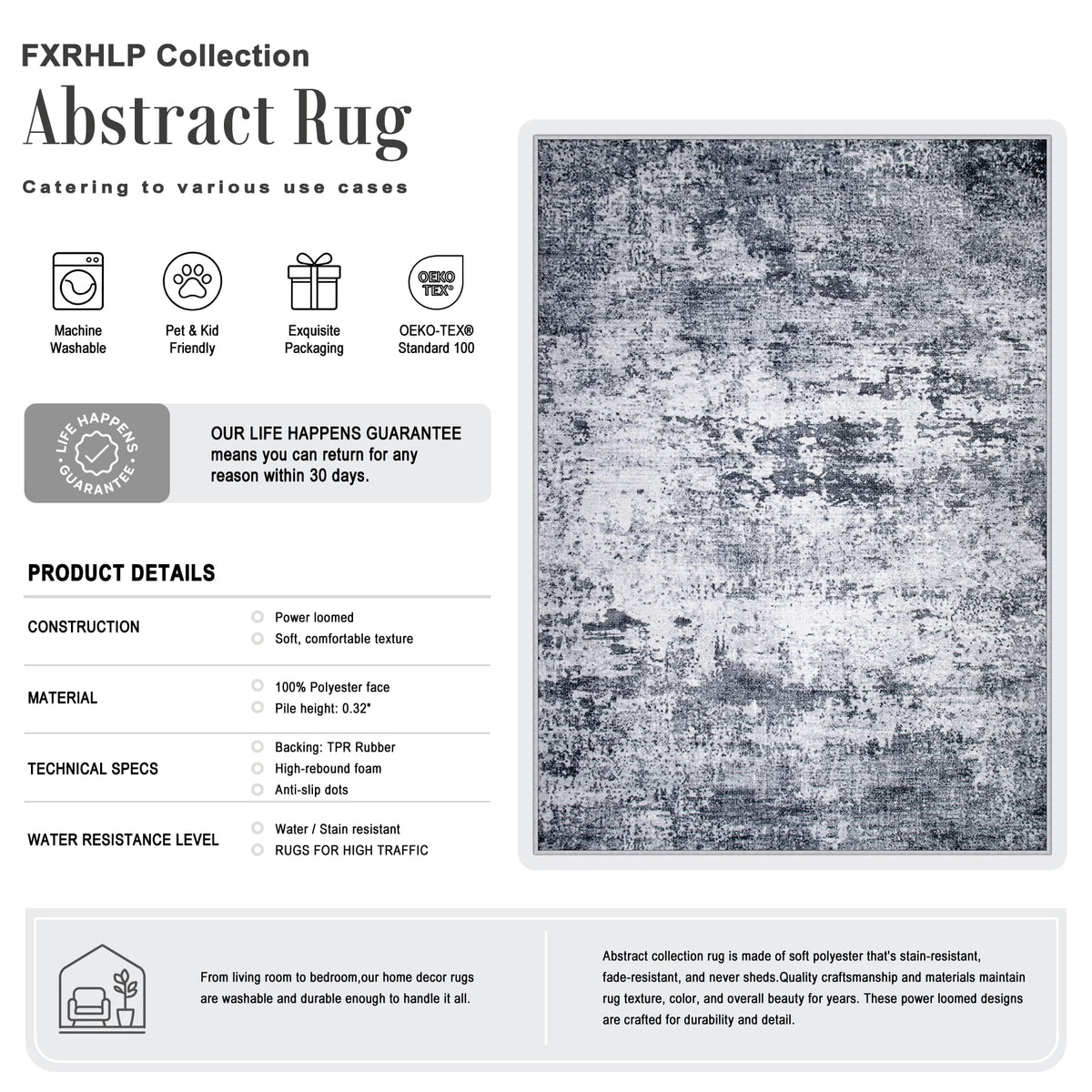 6x9 Area Rug Living Room Rug (Grey / 6' x 9' (Rectangular))