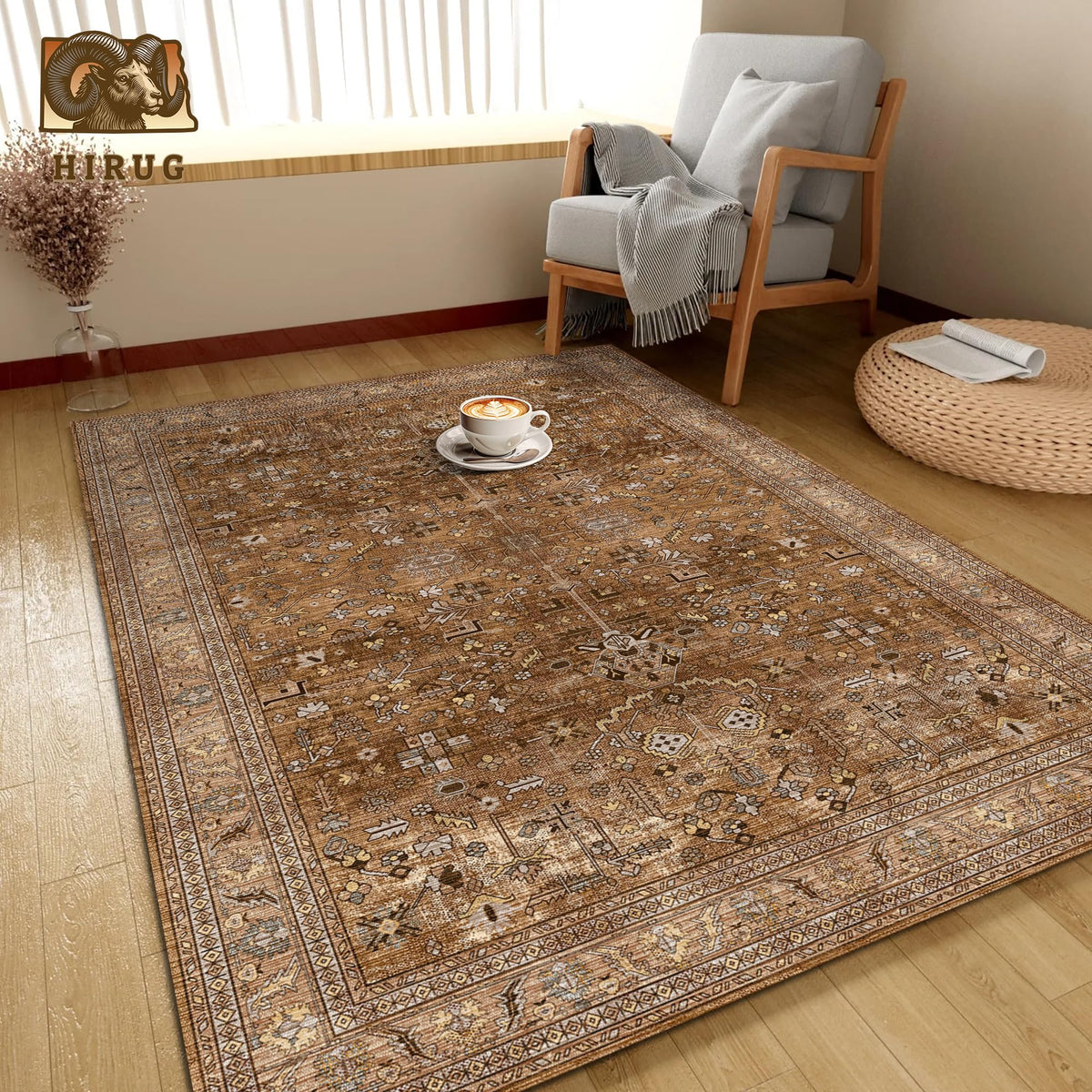 Washable Area Rug 4' x 6' Vintage Traditional Persian Mat (Bronze and Ivory / 4' x 6' (Rectangular))