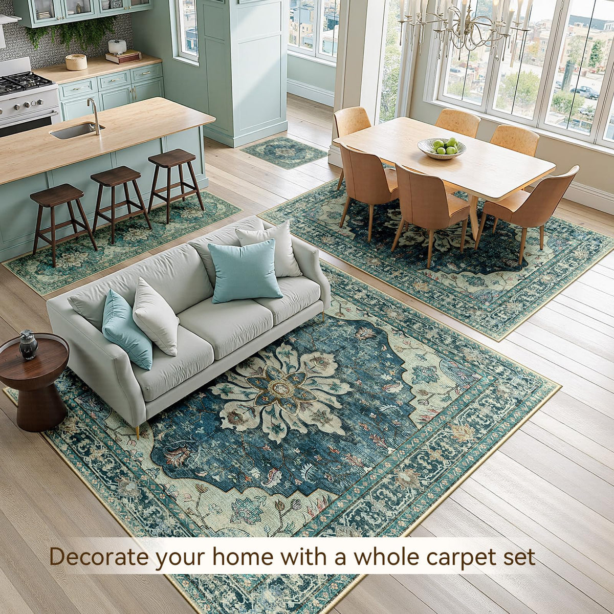 Washable Area Rug (Blue/Vintage Dark Blue / 2' x 10' (Rectangular))
