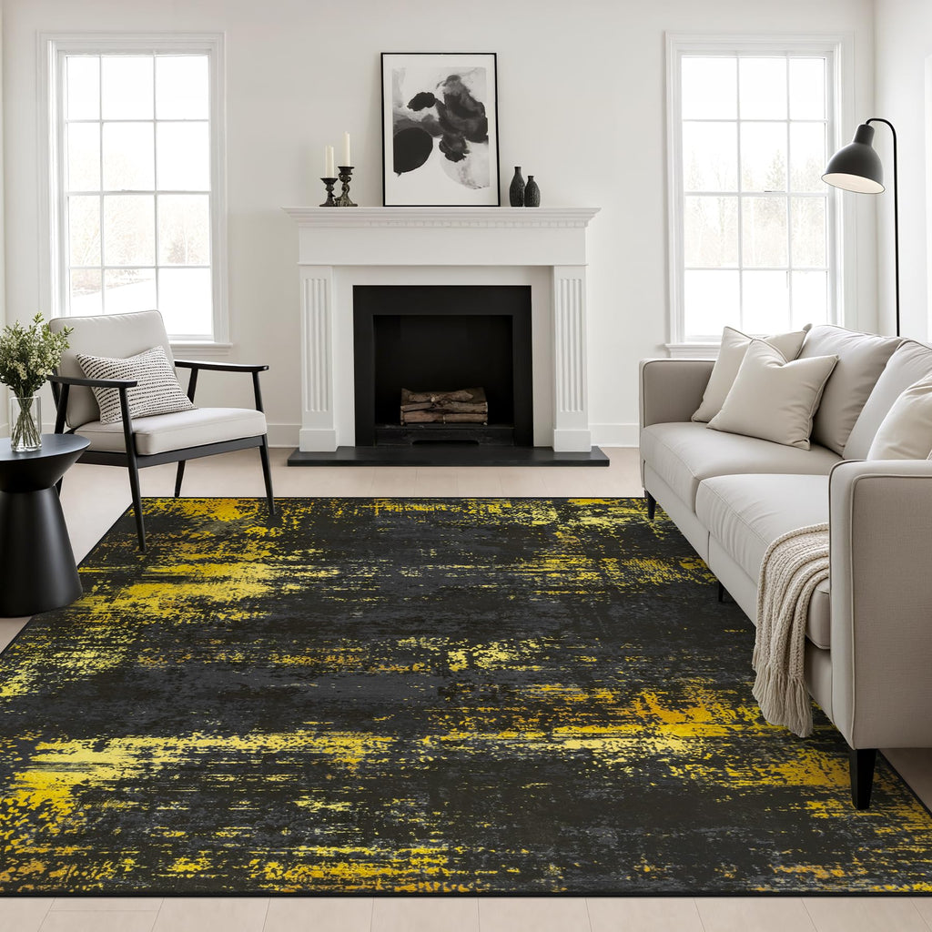Area Rug Living Room (Dark Black Gold / 8' x 8' (Square))