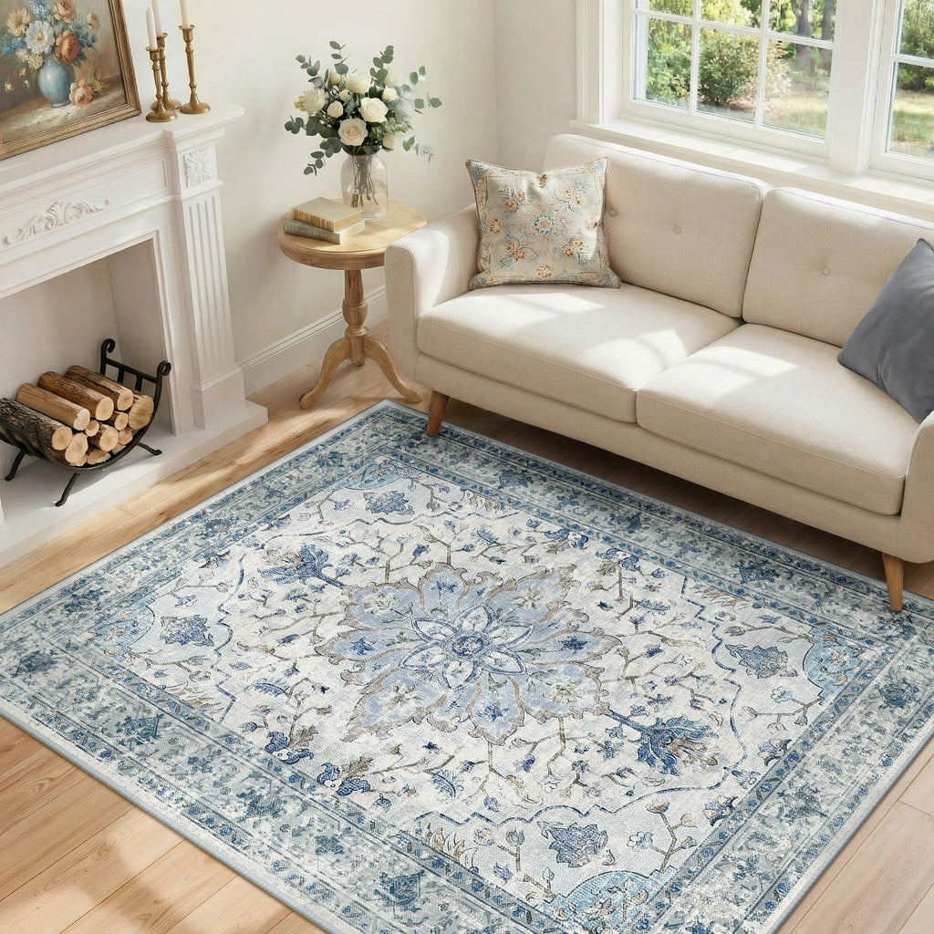 Washable Area Rug (Blue/White/Gray / 4' x 5' (Rectangular))