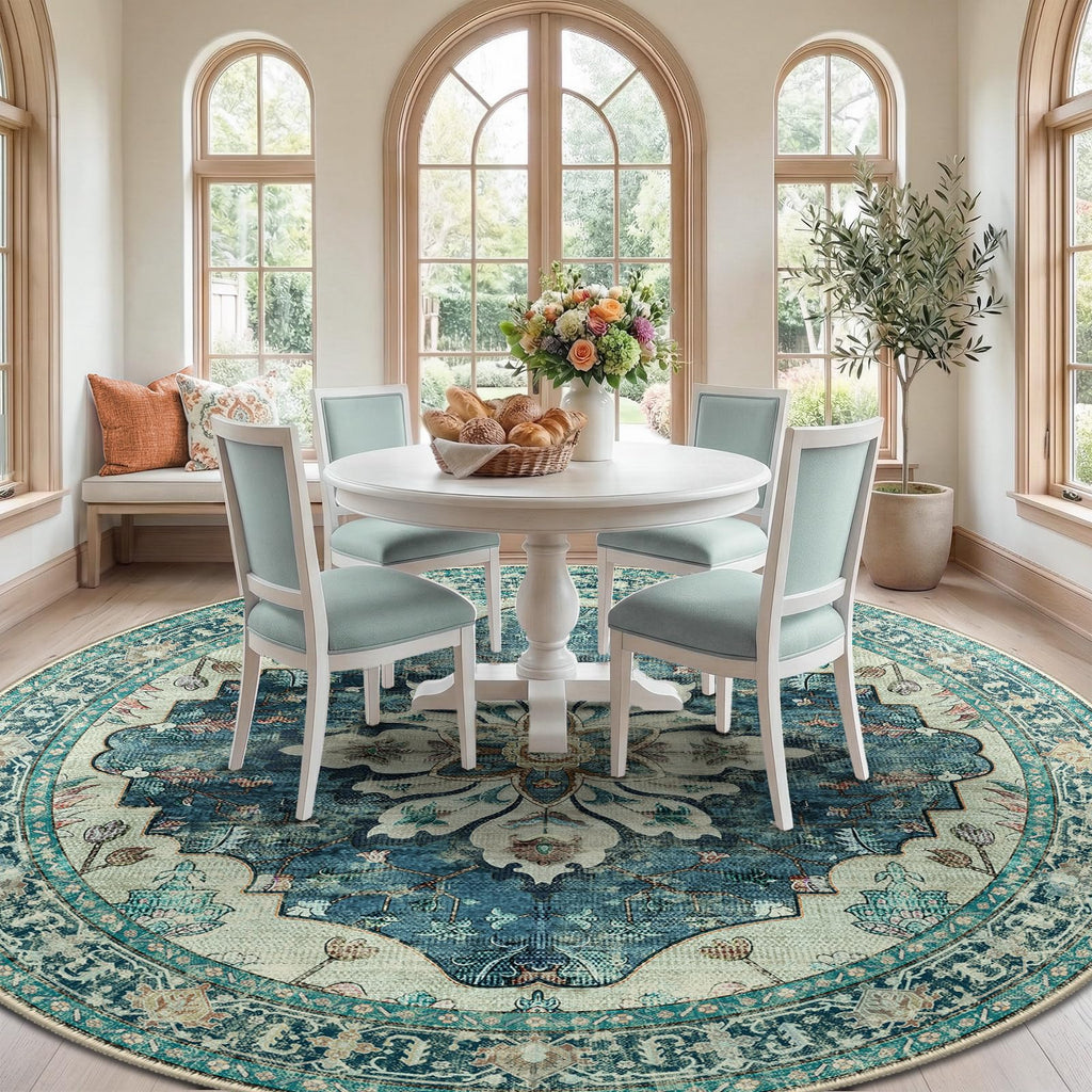 Washable Area Rug (Blue/Vintage Dark Blue / 8' (Round))