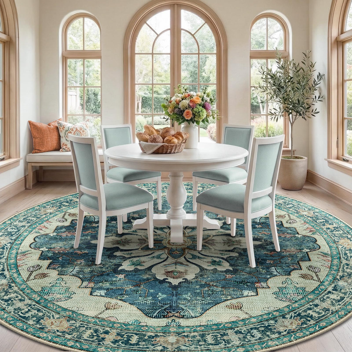 Washable Area Rug (Blue/Vintage Dark Blue / 8' (Round))