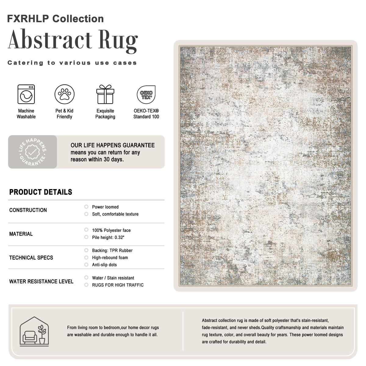 9x12 Area Rug Living Room Rug (Brown Grey / 9' x 12' (Rectangular))