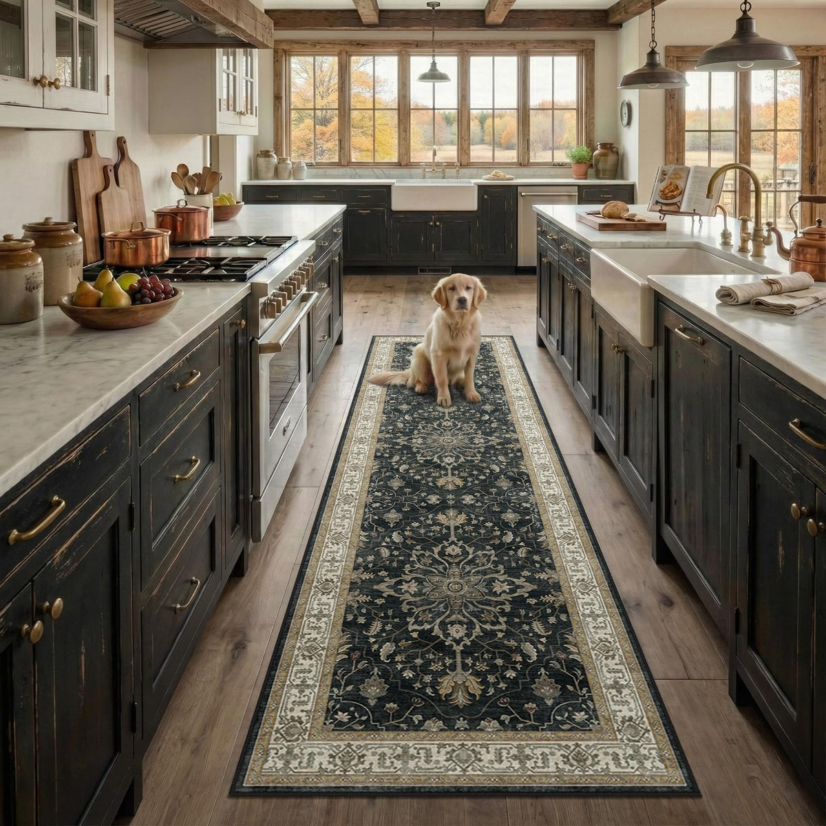 Washable Area Rug (Black/Vintage/Beige / 2' x 8' (Rectangular))