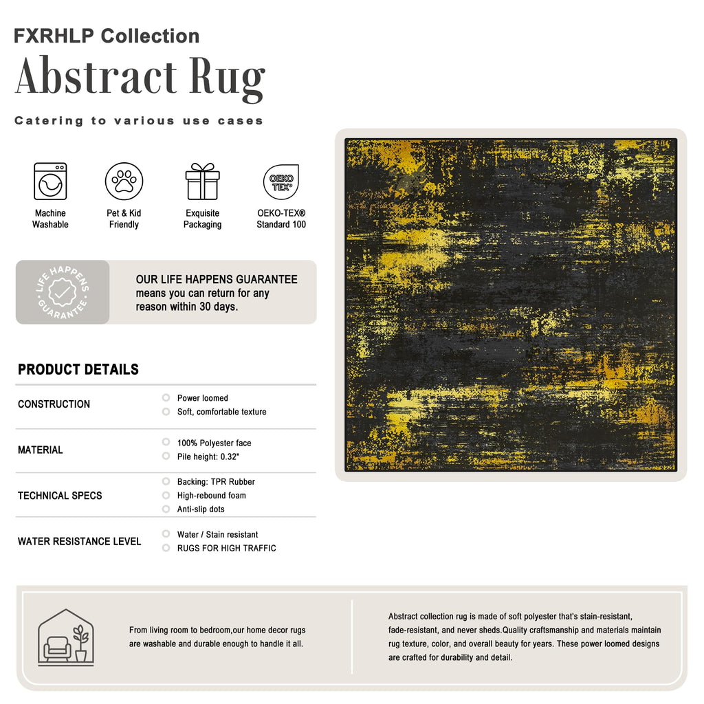 Area Rug Living Room (Dark Black Gold / 8' x 8' (Square))