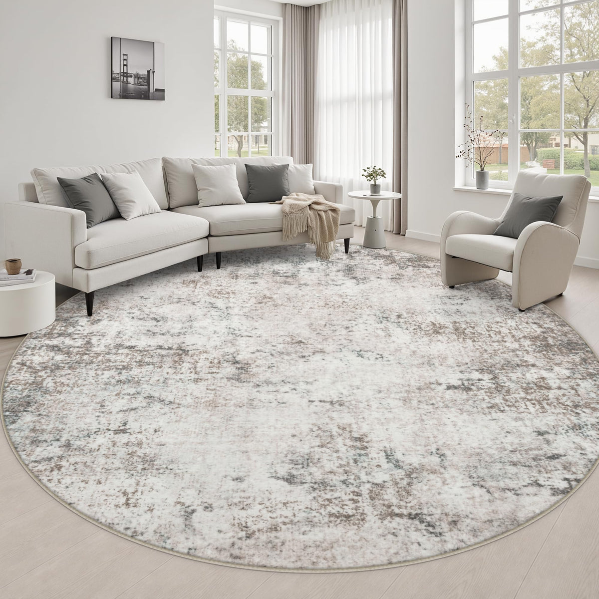 Round Area Rug Living Room (Brown Grey / 6' (Round))
