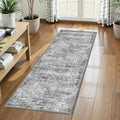 Washable Area Rug 2'6'' x 8' Vintage Traditional Persian Mat (Graphite and Mist / 2'6" x 8' (Rectangular))