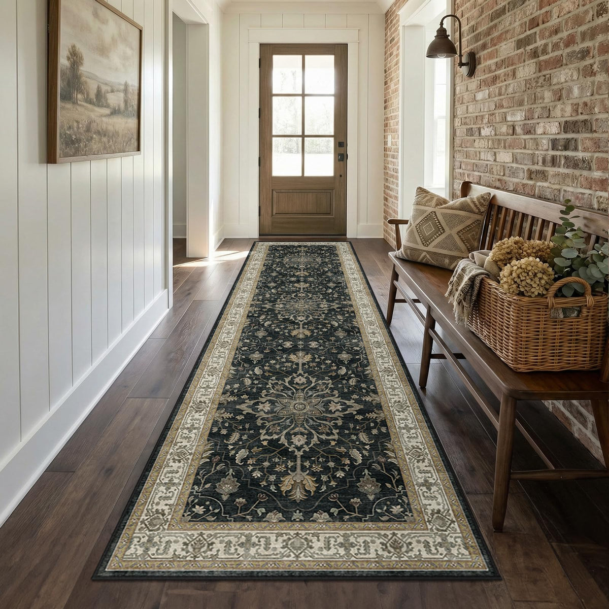 Washable Area Rug (Black/Vintage/Beige / 2' x 8' (Rectangular))