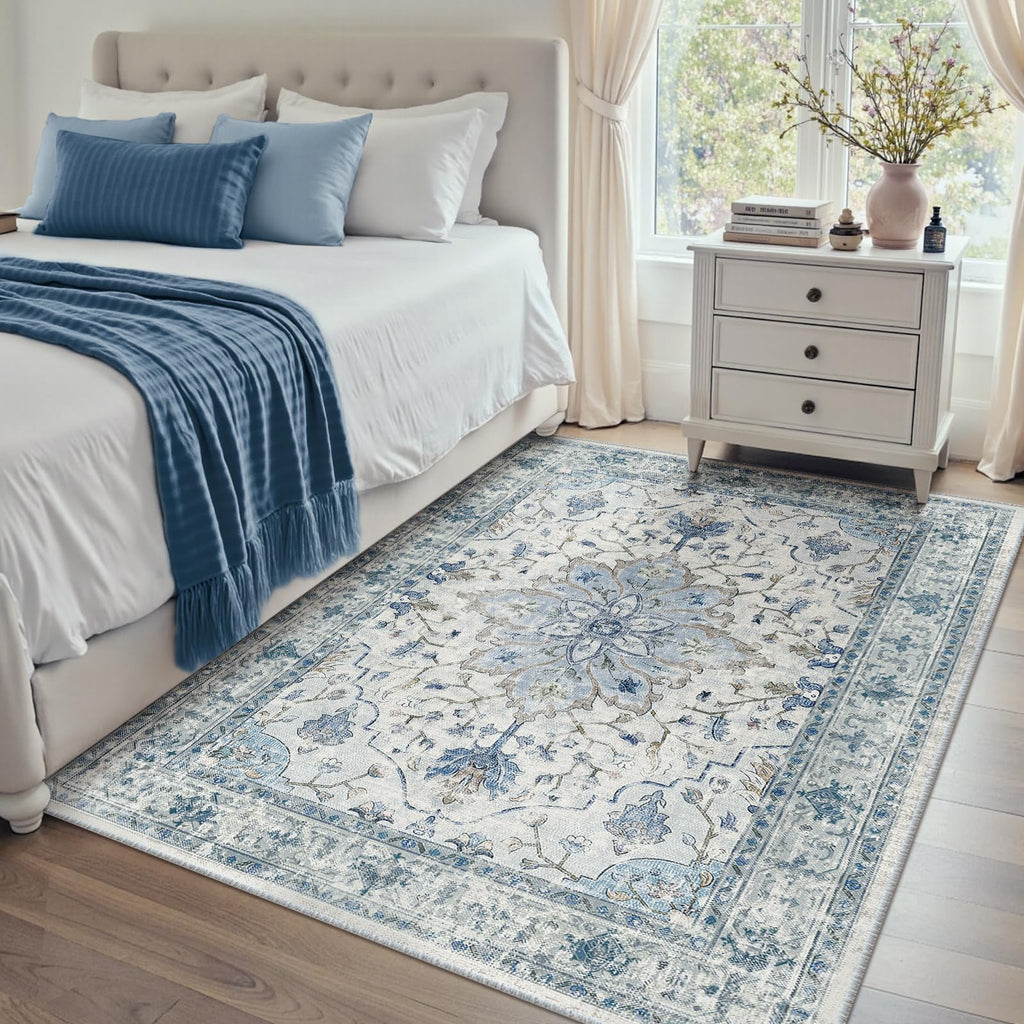Washable Area Rug (Blue/White/Gray / 4' x 5' (Rectangular))