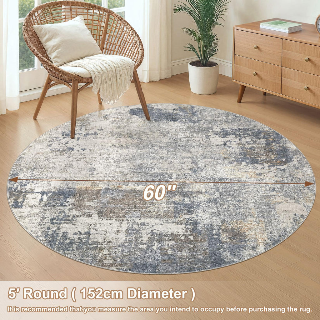 5ft Round Area Rug Living Room Rugs (Blue Grey / 5' (Round))