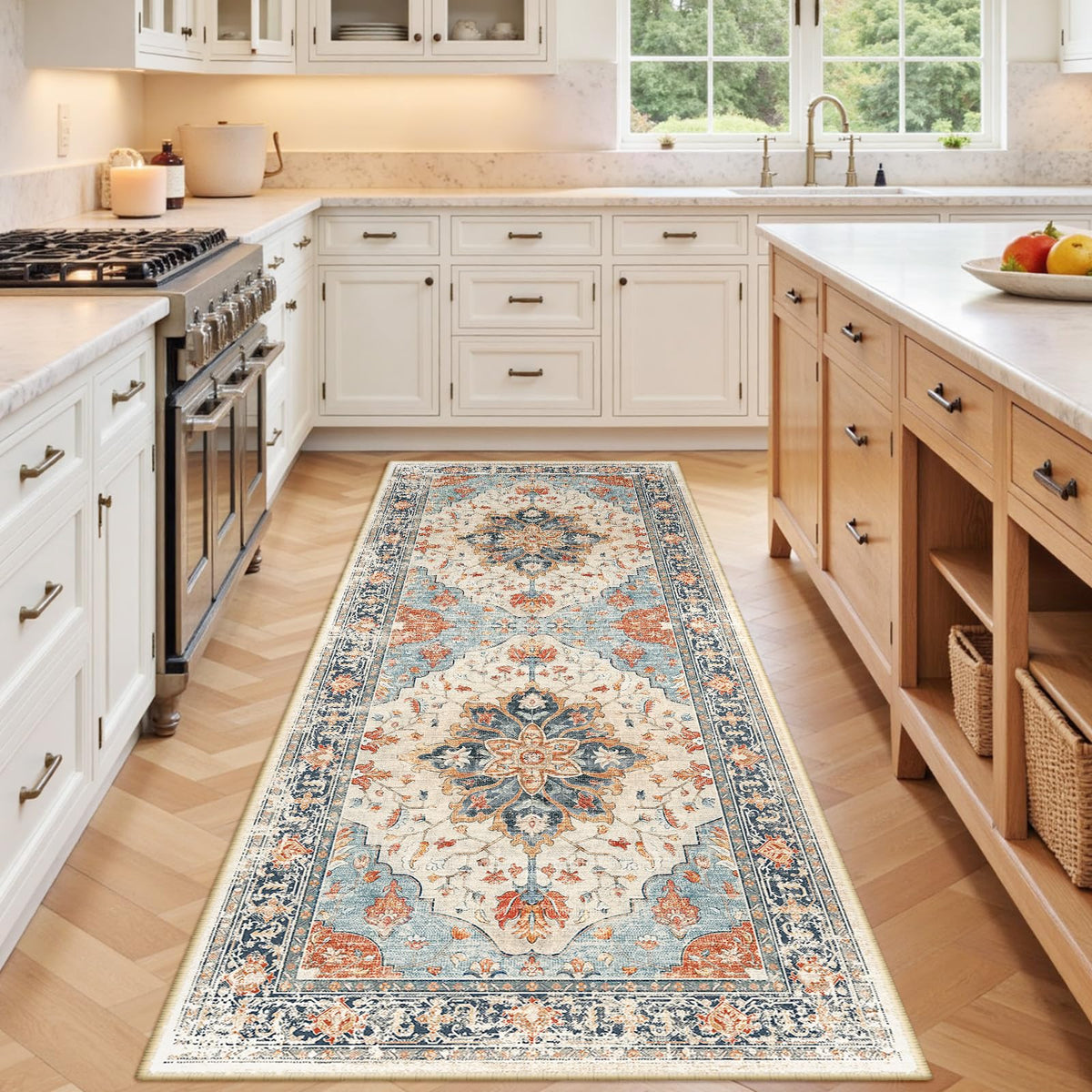 Washable Area Rug (Beige/Blue/Orange / 3' x 7' (Rectangular))