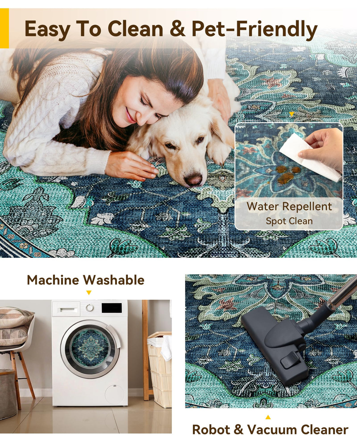 Washable Area Rug (Teal / 4' (Round))