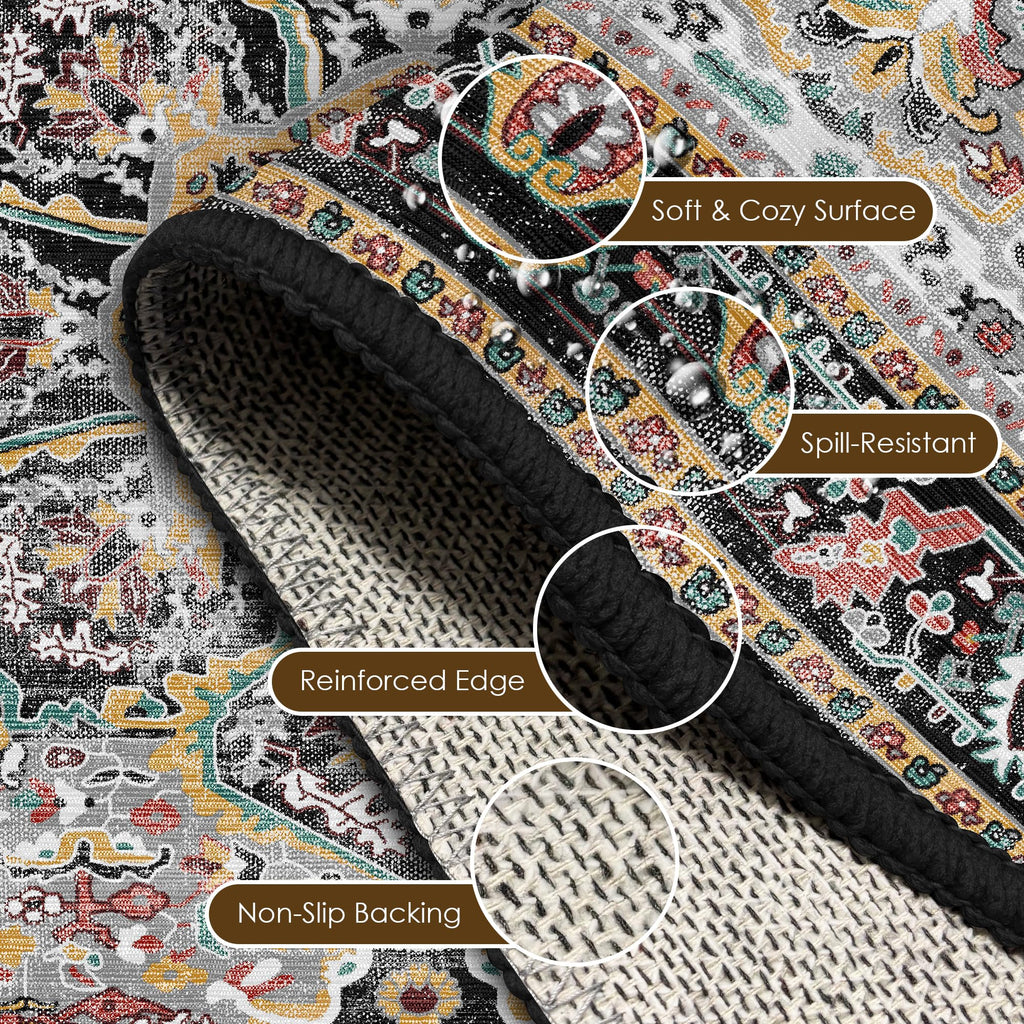 Washable Area Rug 2'6'' x 8' Vintage Traditional Persian Mat (Slate and Multicolor / 2'6" x 8' (Rectangular))