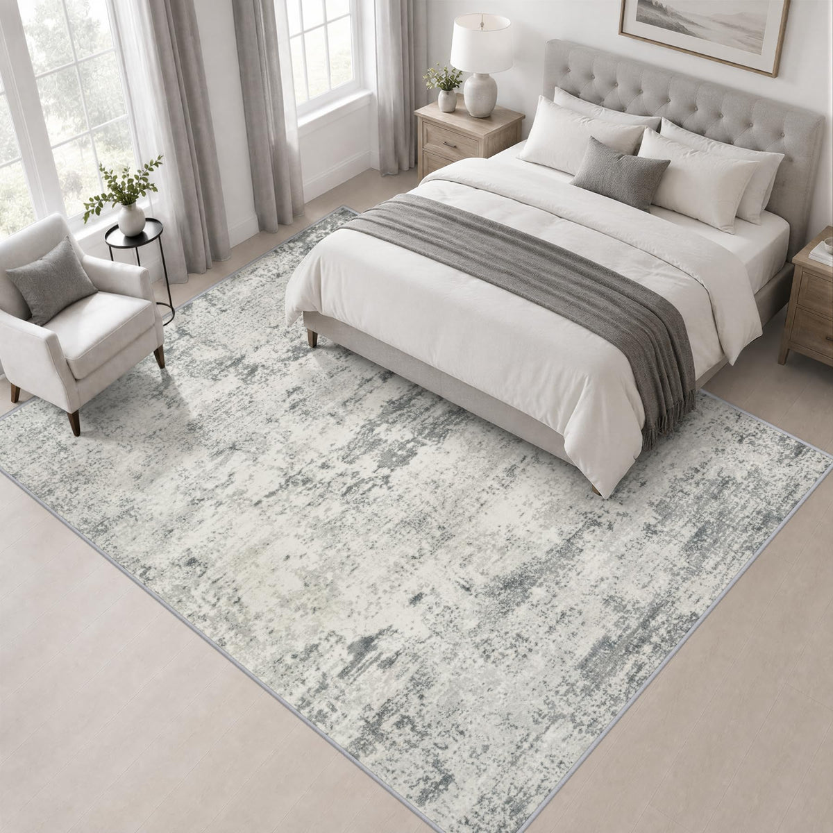 Area Rug Living Room (Grey White / 4' x 4' (Square))