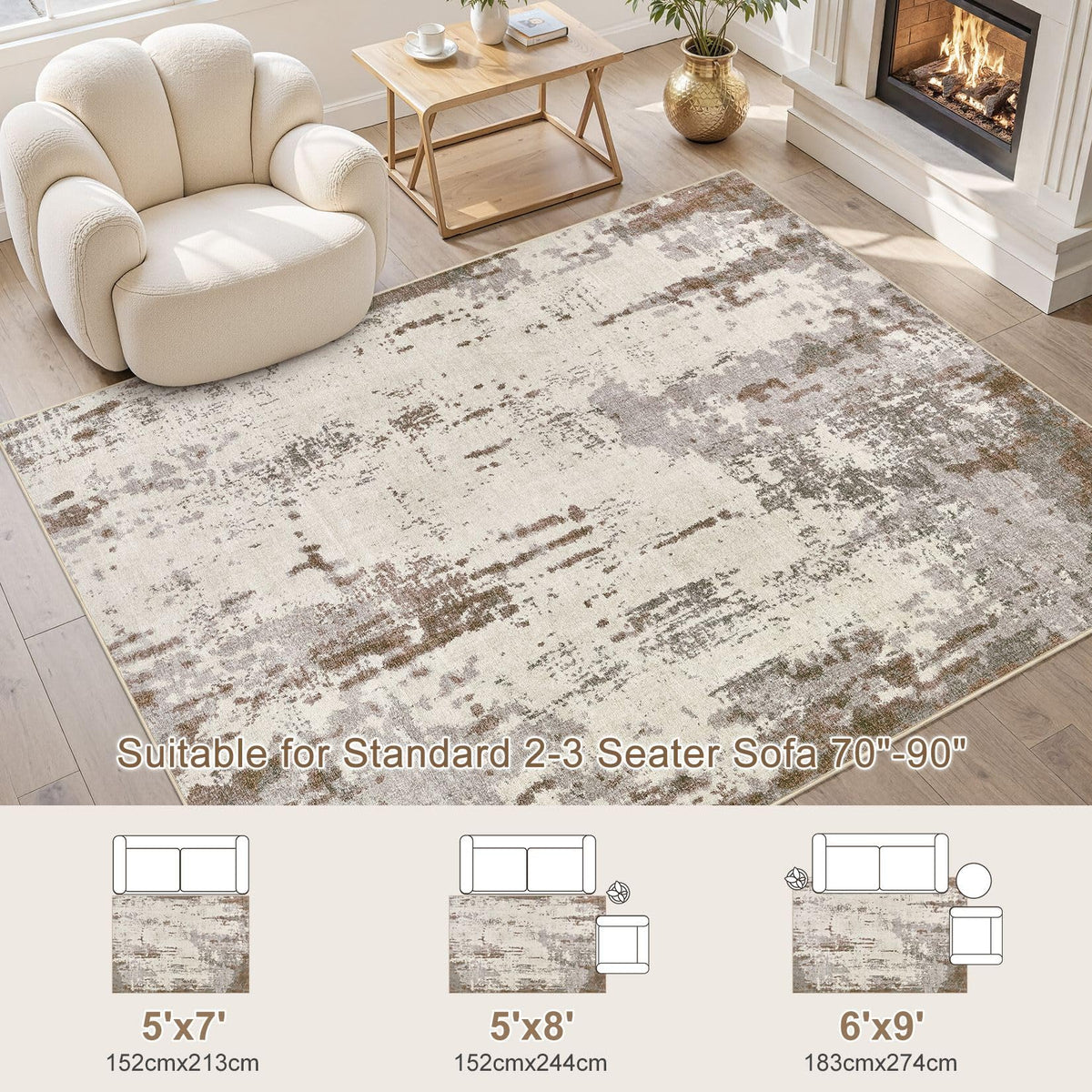 5x7 Area Rug Living Room Rugs (Brown/Grey/Beige / 5' x 7' (Rectangular))
