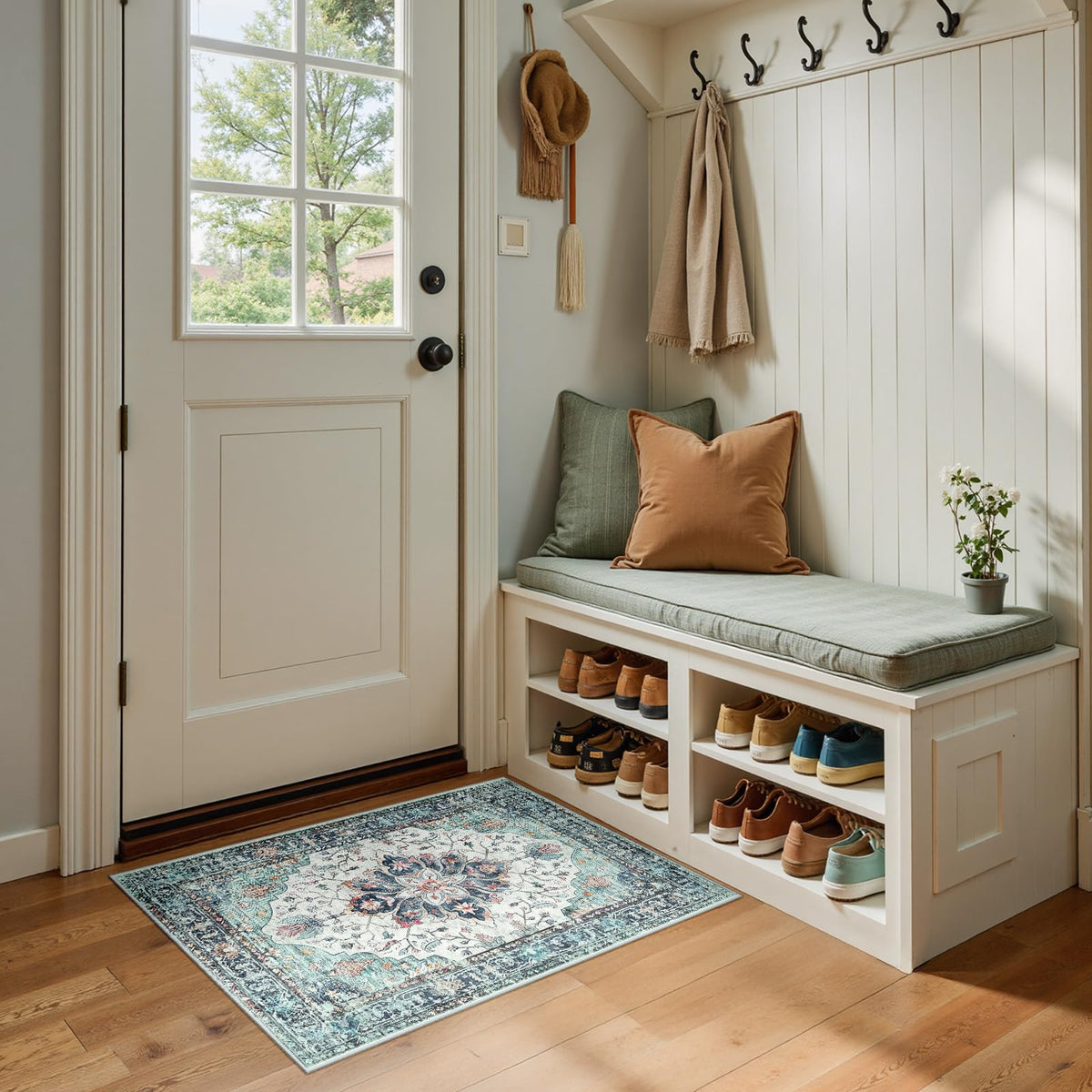 Washable Area Rug (Teal Green/White/Navy / 2' x 3' (Rectangular))