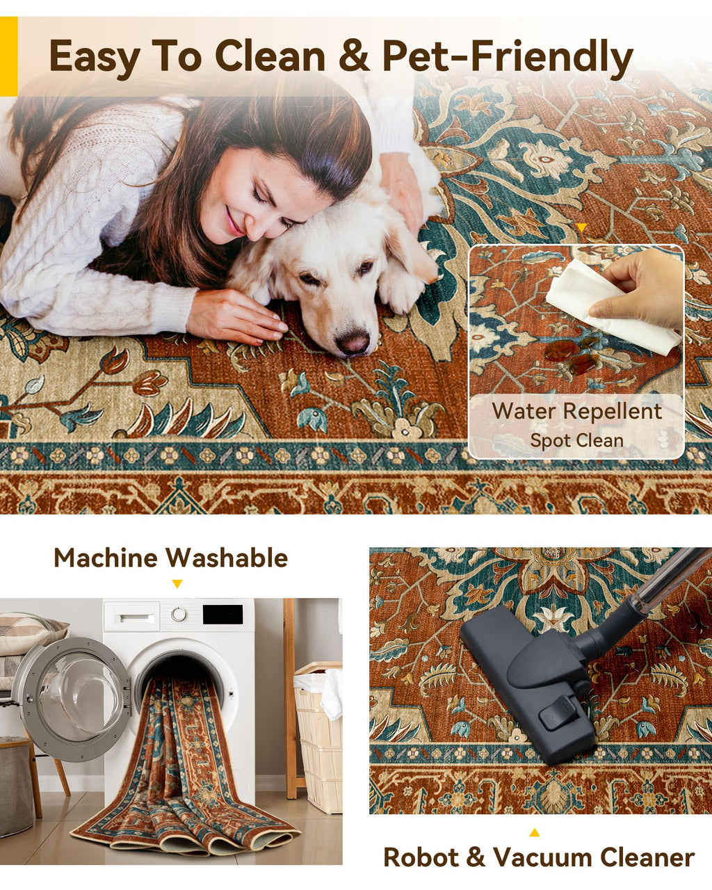Washable Area Rug (Red/Orange/Blue/Brown / 8' x 10' (Rectangular))