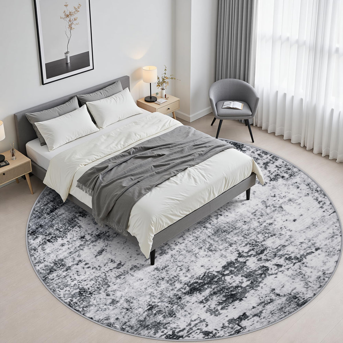 Round Area Rug Living Room (Grey / 8' (Round))