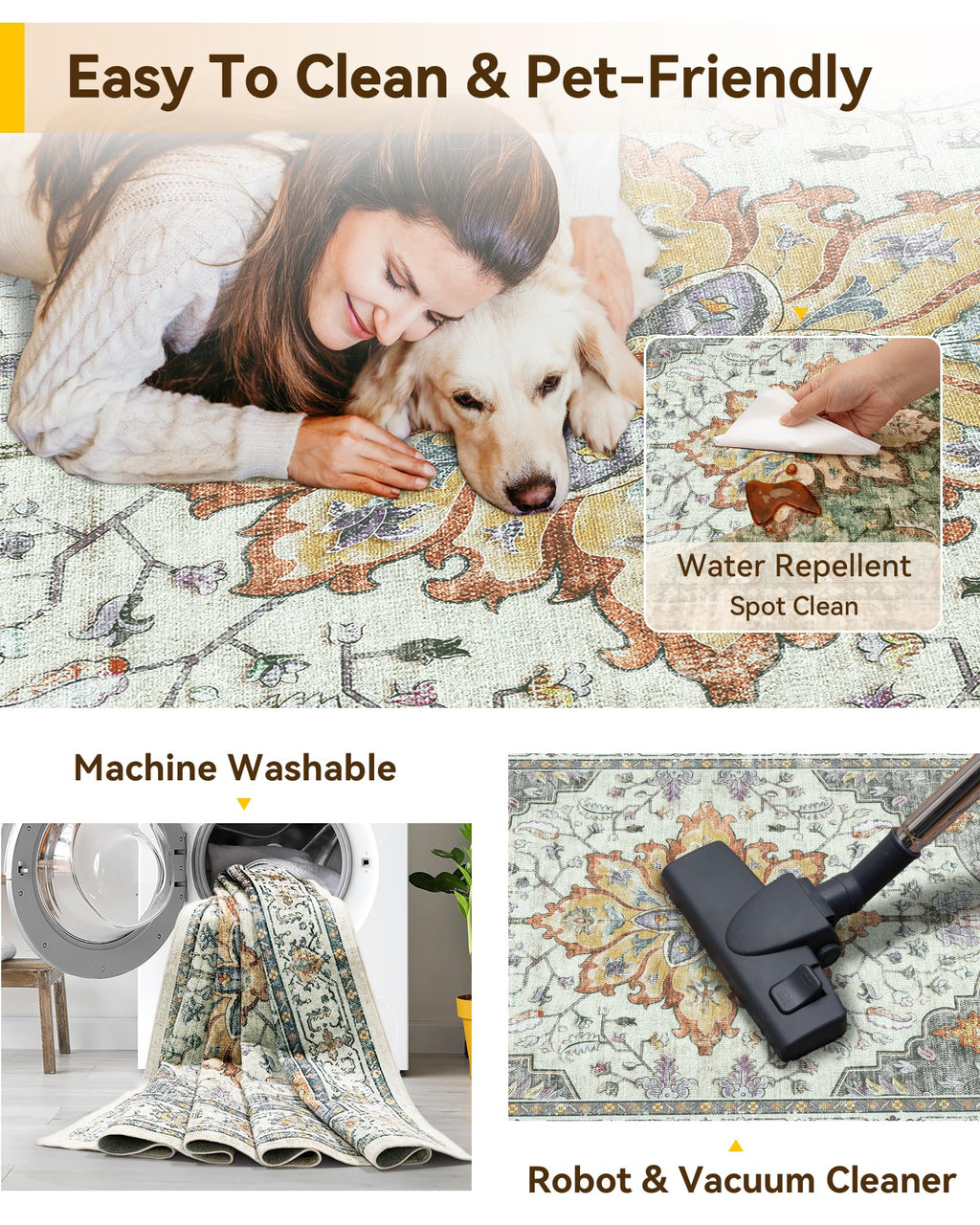 Washable Area Rug (Beige/Carbon Grey/Orange / 8' x 8' (Square))
