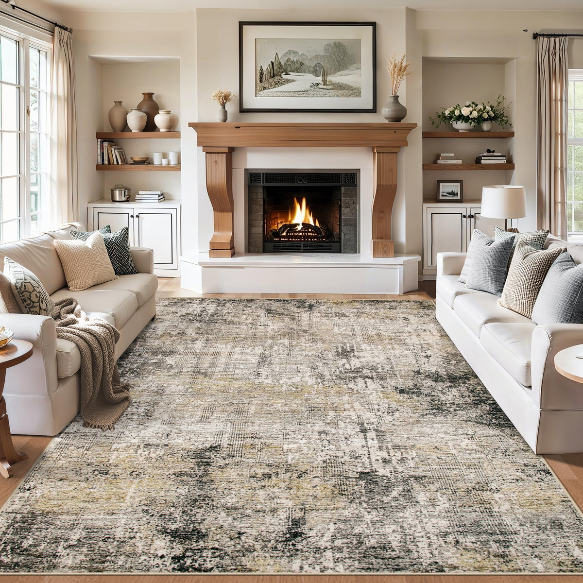 6x9 Area Rug Living Room (Brown Black Grey / 6' x 9' (Rectangular))