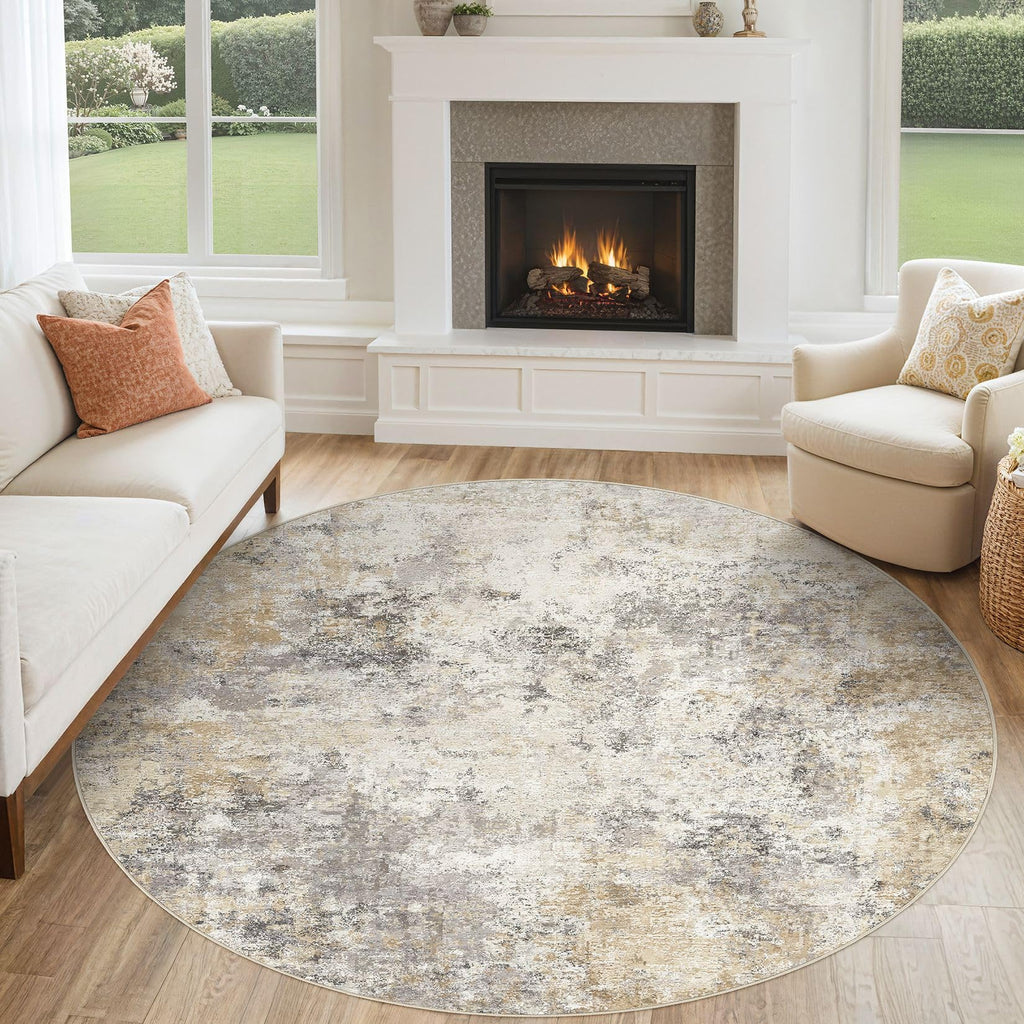 6ft Round Area Rug Living Room Rugs (Golden Grey / 6' (Round))