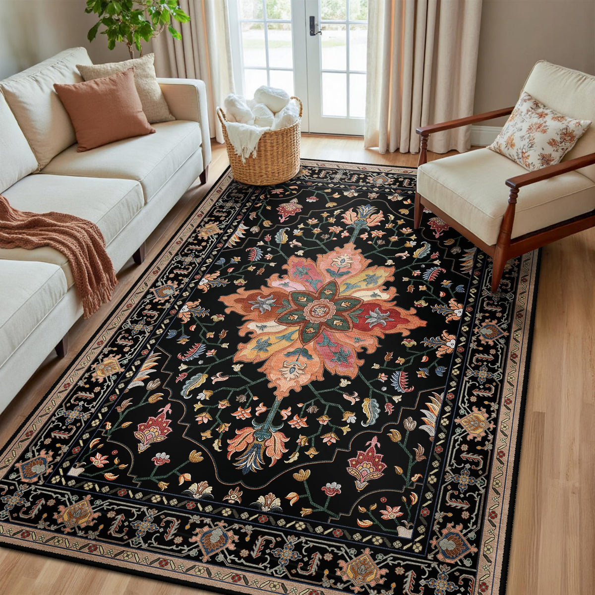 Washable Area Rug (Black/Colorful / 5' x 8' (Rectangular))