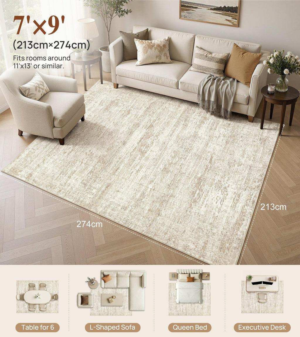 7x9 Area Rug Living Room Rugs (Beige/Brown / 7' x 9' (Rectangular))