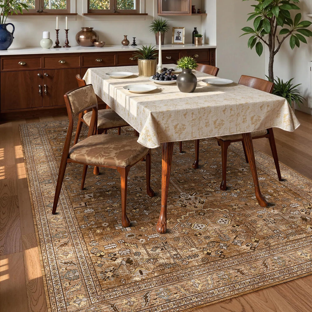 Washable Area Rug 4' x 6' Vintage Traditional Persian Mat (Bronze and Ivory / 4' x 6' (Rectangular))