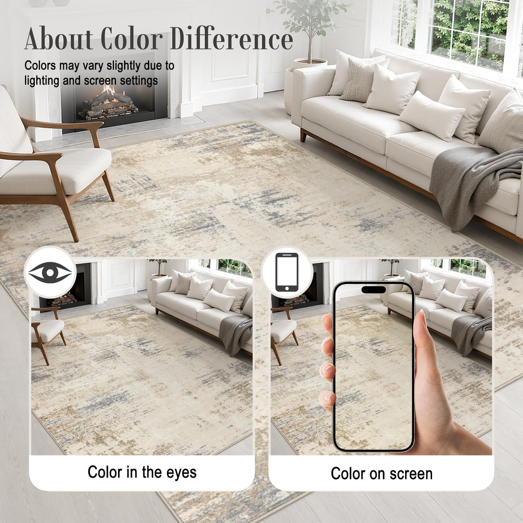 5x7 Area Rug Living Room (Beige Brown / 5' x 7' (Rectangular))