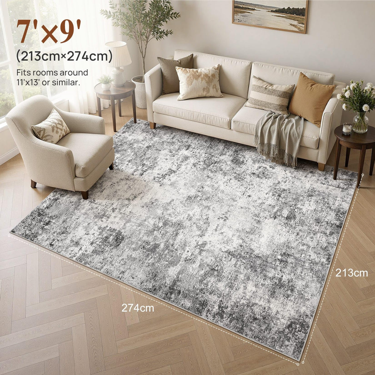 7x9 Area Rug Living Room Rugs (Grey / 7' x 9' (Rectangular))