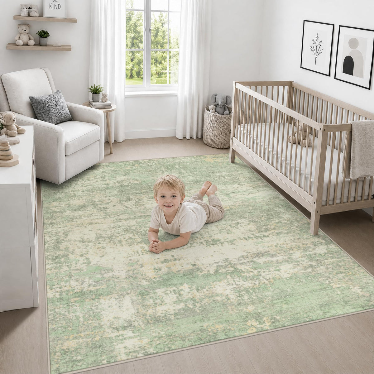 Area Rug Living Room (Green Cream / 4' x 4' (Square))