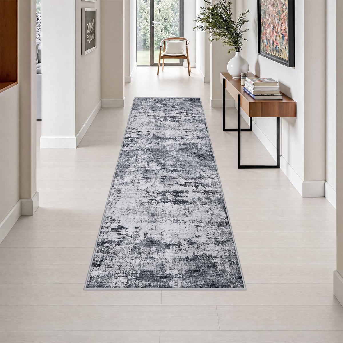 2.6x8 Washable Runner Rug：Modern Abstract Kitchen Soft Carpet Grey (Grey / 2'6" x 8' (Rectangular))