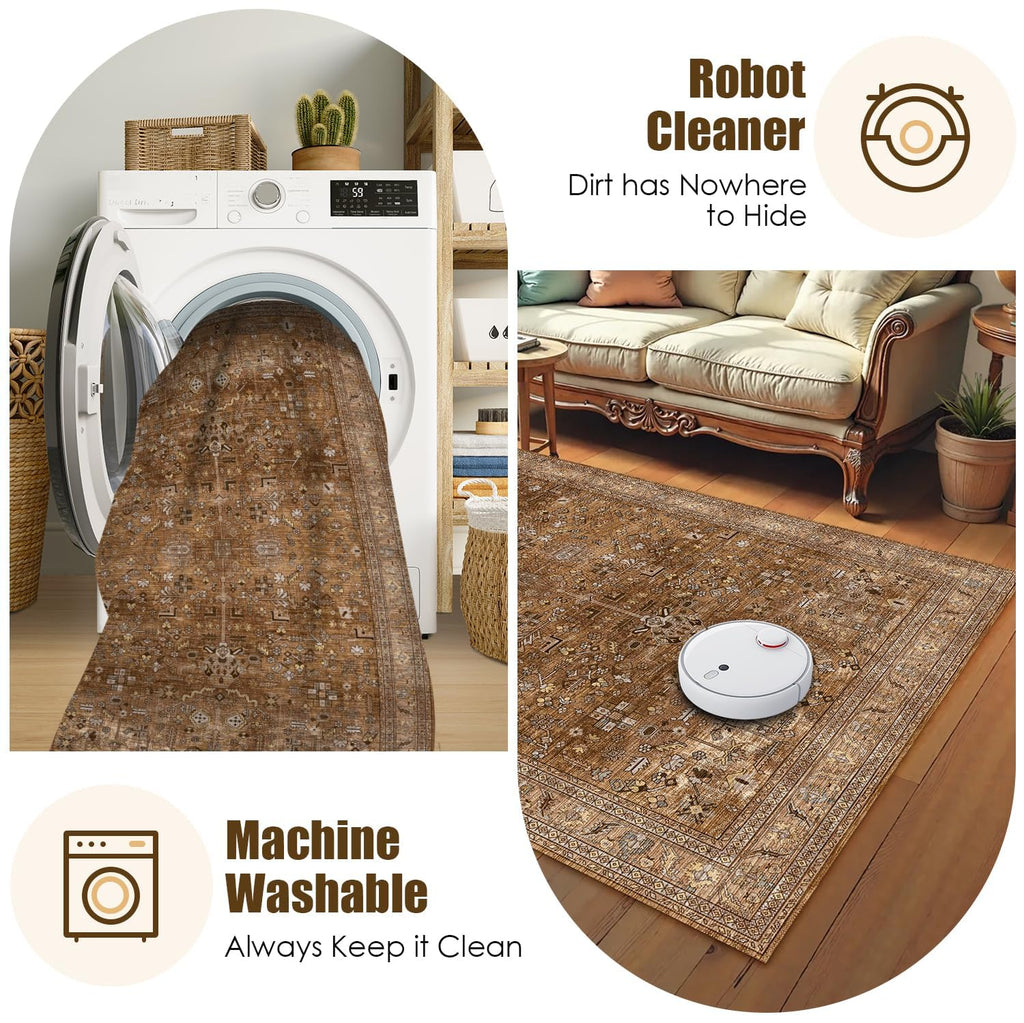 Washable Area Rug 4' x 6' Vintage Traditional Persian Mat (Bronze and Ivory / 4' x 6' (Rectangular))