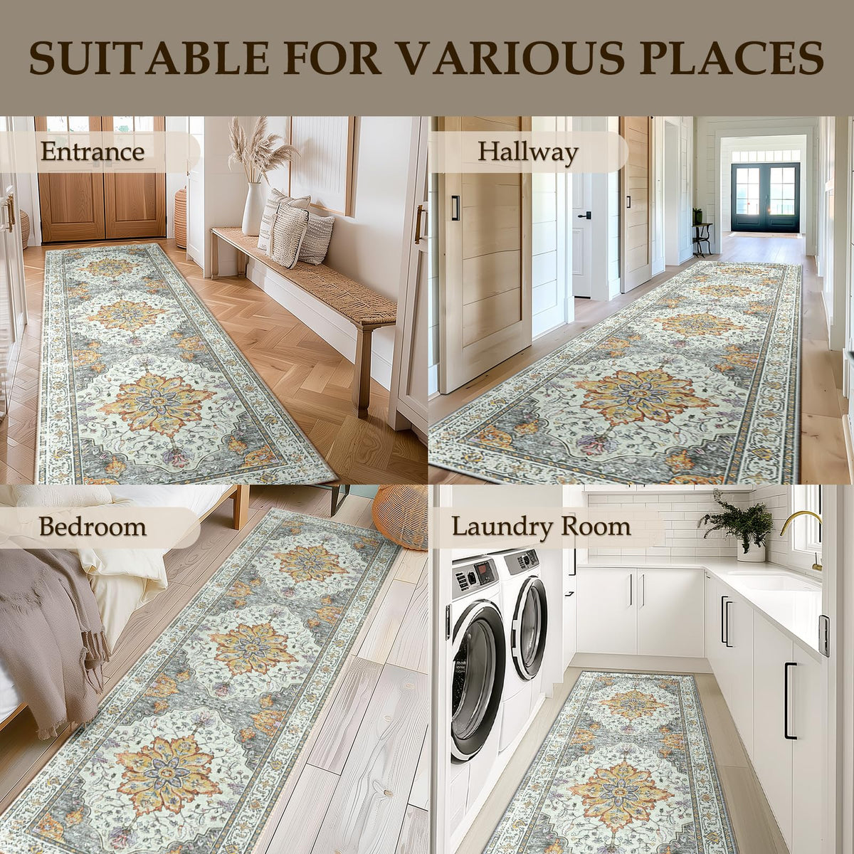 Washable Area Rug (Beige/Carbon Grey/Orange / 2' x 8' (Rectangular))