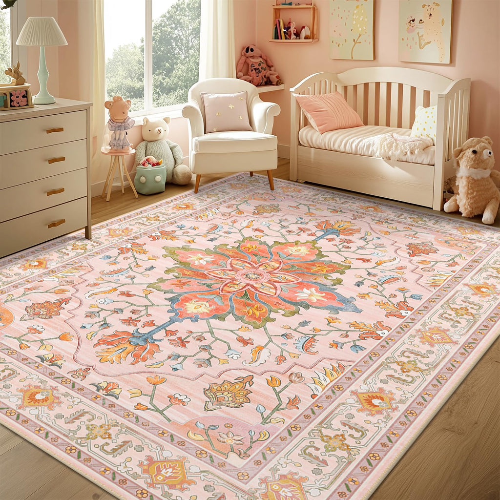 Washable Area Rug (Pink/Light Pink/Colorful / 5' x 7' (Rectangular))