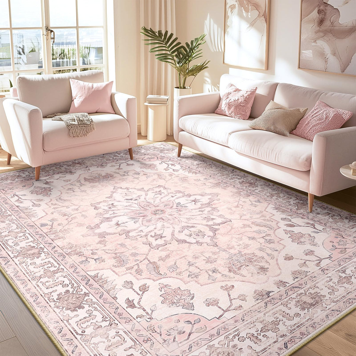 Washable Area Rug (Pink / 6' x 8' (Rectangular))