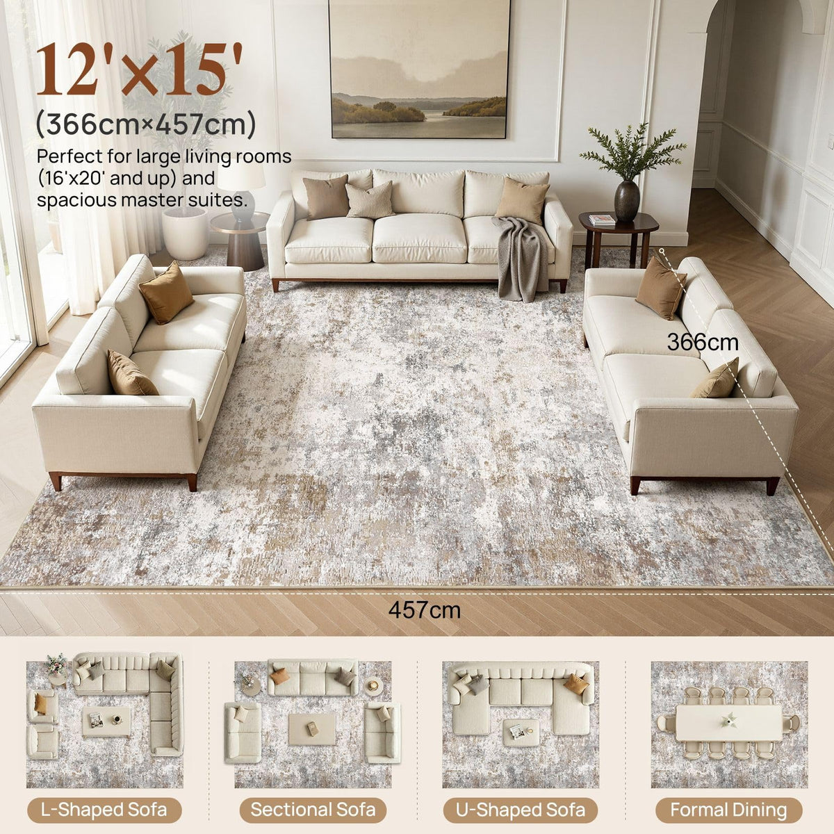 12x15 Area Rug Living Room Rugs Extra Large Brown Grey Carpet (Brown Grey / 12' x 15' (Rectangular))