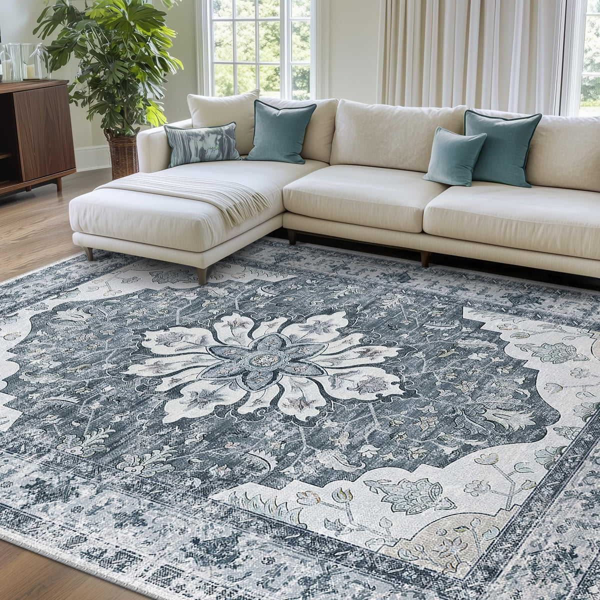Washable Area Rug (Grey/White/Beige / 8' x 10' (Rectangular))