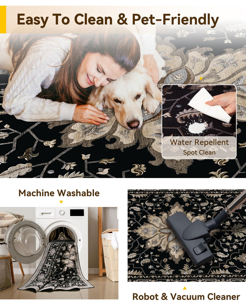 Washable Area Rug (Black/Neutral / 8' x 8' (Square))