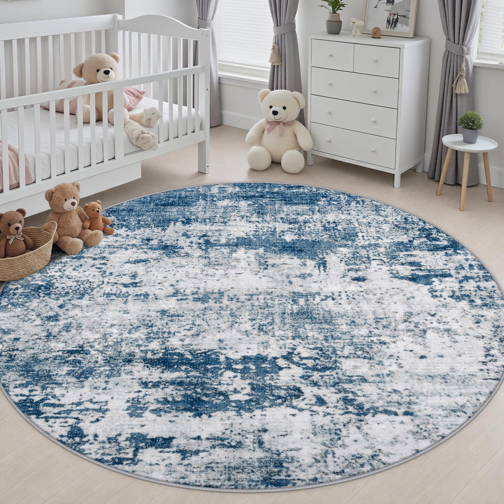 Round Area Rug Living Room (Blue / 6' (Round))