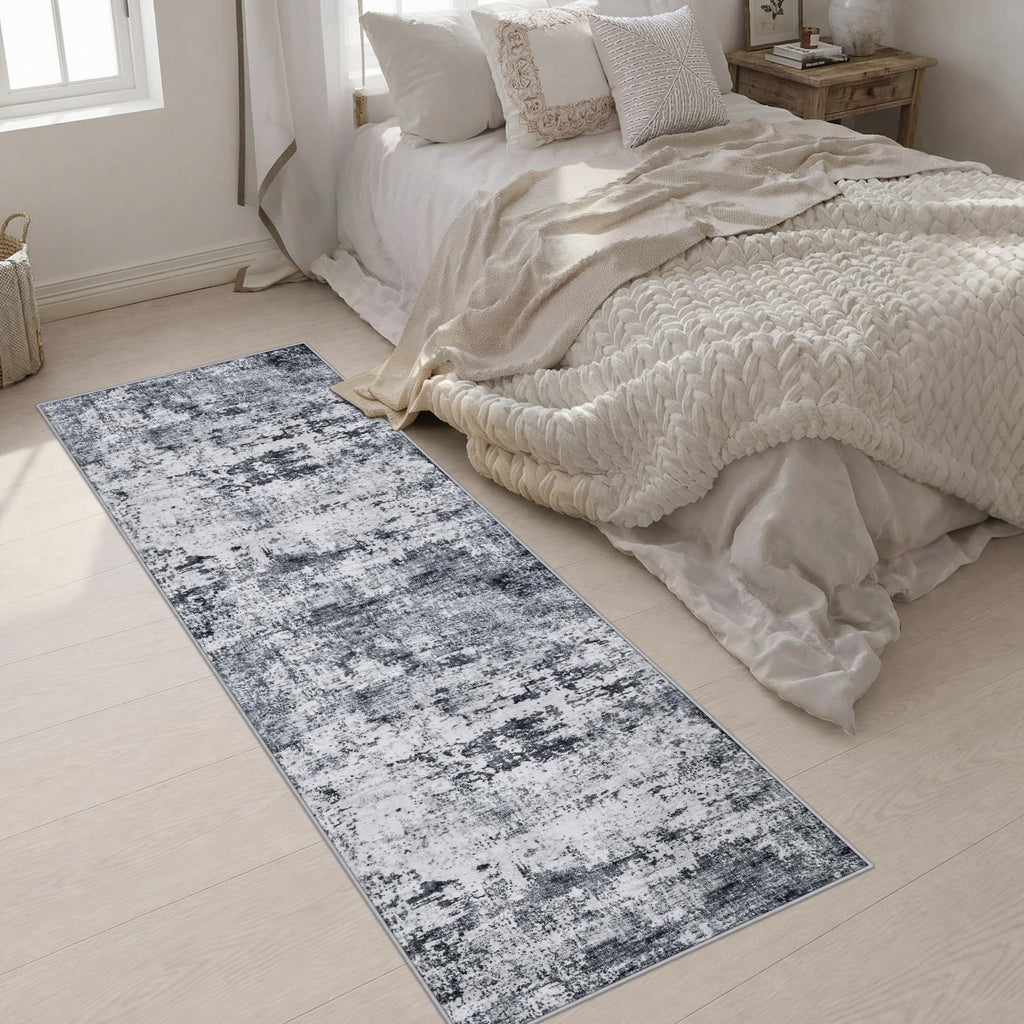2.6x8 Washable Runner Rug：Modern Abstract Kitchen Soft Carpet Grey (Grey / 2'6" x 8' (Rectangular))