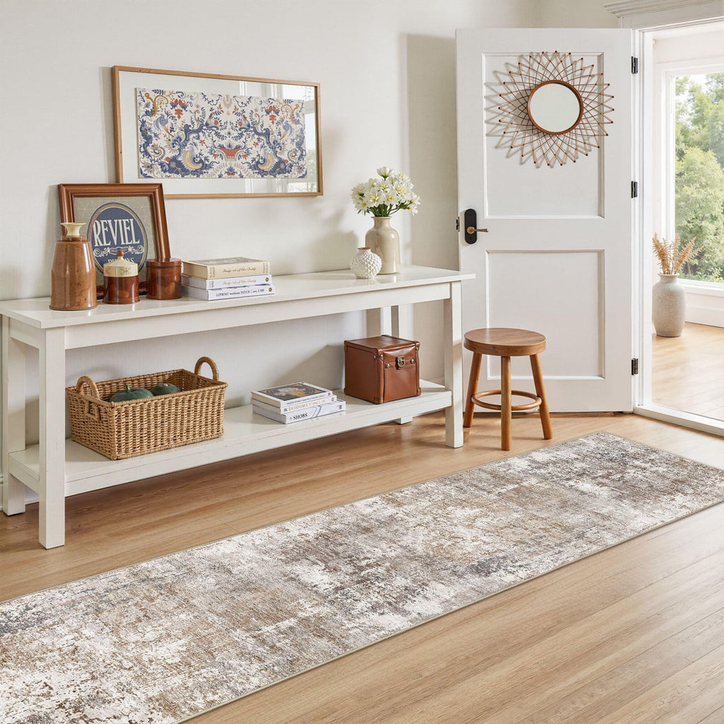 2x8 Washable Runner Rug for Hallway (Brown/Grey/Red / 2' x 8' (Runner))