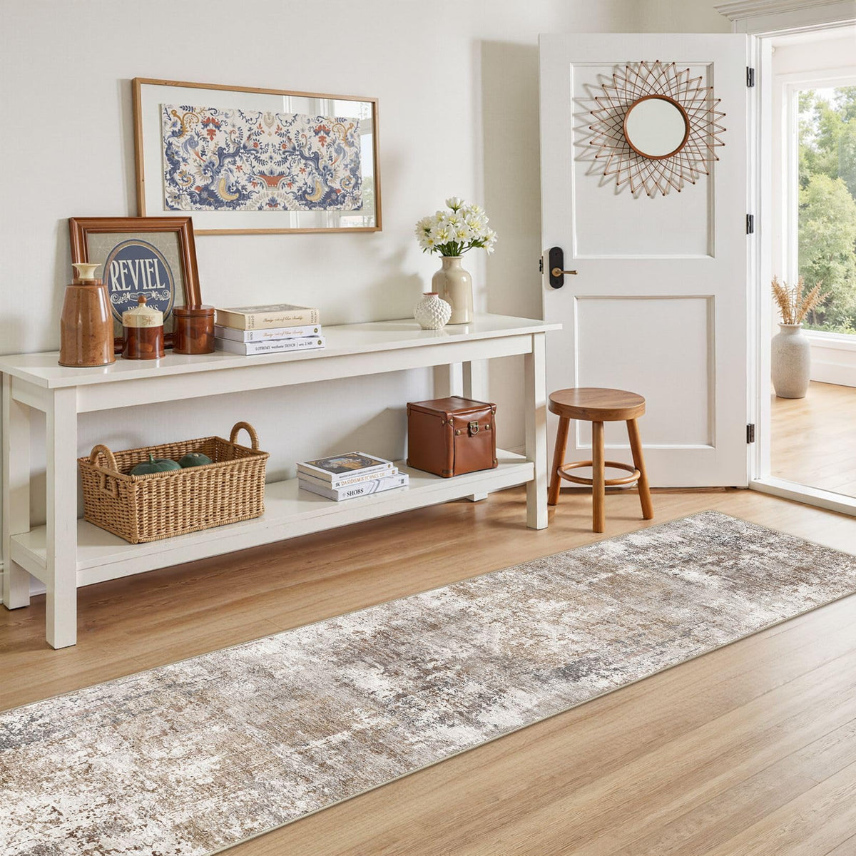 2x8 Washable Runner Rug for Hallway (Brown/Grey/Red / 2' x 8' (Runner))