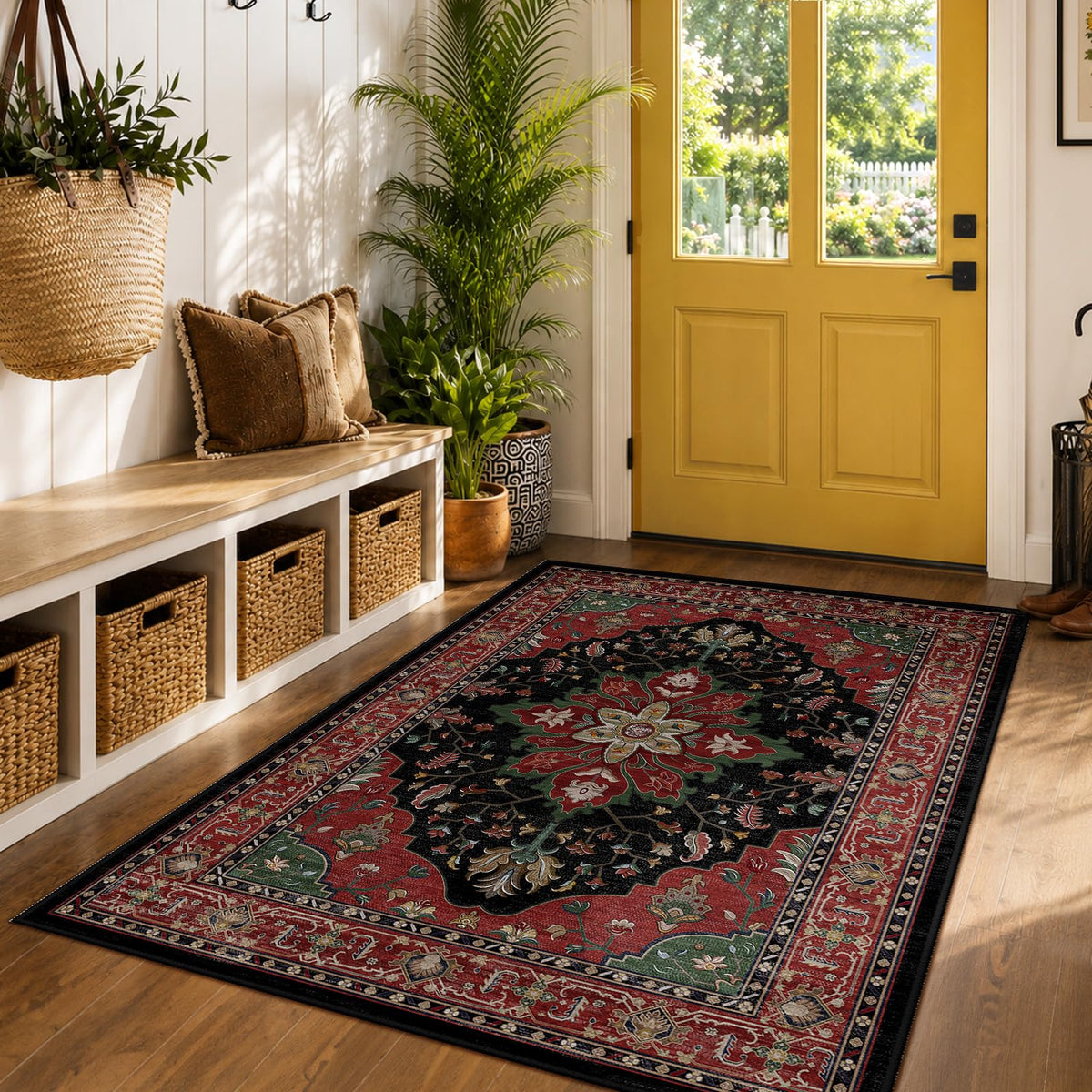 Washable Area Rug (Red / Black / 5' x 7' (Rectangular))